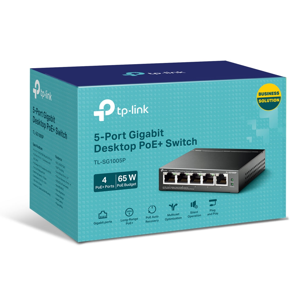 TP-Link TL-SG1005P 5-Port Gigabit Desktop Switch with 4-Port PoE+ | 65W, 250M Extend Mode TP-Link TL-SG1005P 5-Port Gigabit Desktop Switch with 4-Port PoE+ | 65W, 250M Extend Mode